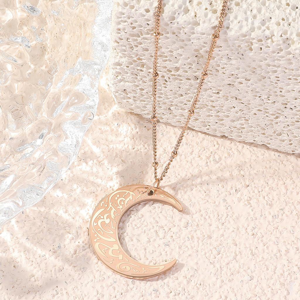 New fashion Islamic Muslim Moon Rune Stainless Steel Pendant Necklace for Men and Women Simple Religious Jewellery Gift