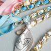 New Fashion Brand Woman Handbag Accessory Chains Detachable Floral Print Gold Silver Metal Silk Shoulder Strap Women DIY Chain Bag Handles