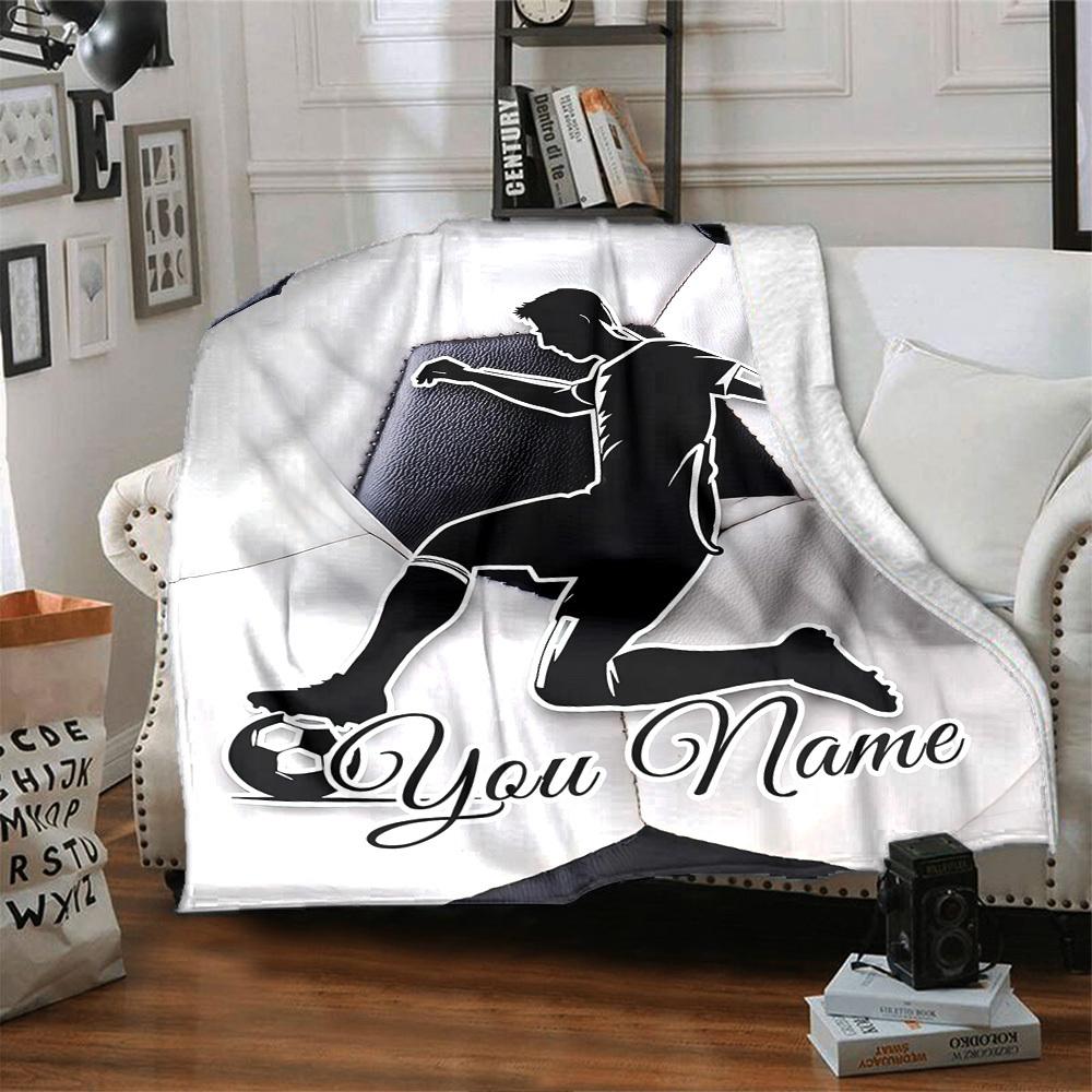 Soccer Player Silhouette Home Customize Your Name Blankets Soft Lightweight Allseason Multipurpose Blanket For Picnics Couches Offices Beds Living