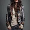 Women's Collared Long Sleeve Striped Blazer Slim Fit Floral Patchwork Casual Open Front Jacket
