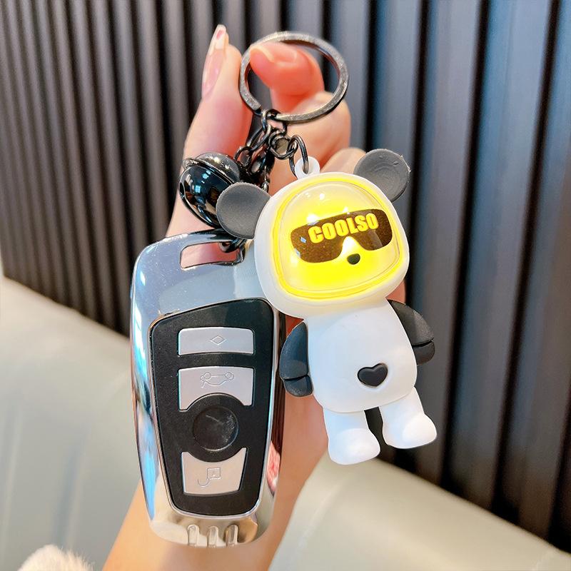 Cute Light Bulb Bear Key Chain Couple Bag Pendant Car Keyrings Children Schoolbag Gift