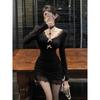 Pure lust sexy hottie inner hip skirt children autumn and winter waist lace lace neck dress