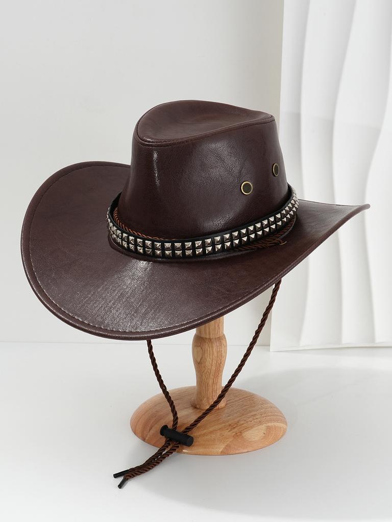 Men's and Women's PU Leather Denim Hats, Bohemian Fashion Metal Rhombus Nails Accessory Belts, Holiday Gifts
