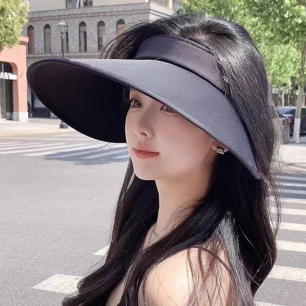 Straw Empty Top Sun Hat Women's Summer Eaves UV Protection Cycling Face Cover Foldable Sun Hat UV Sun Protection Hat