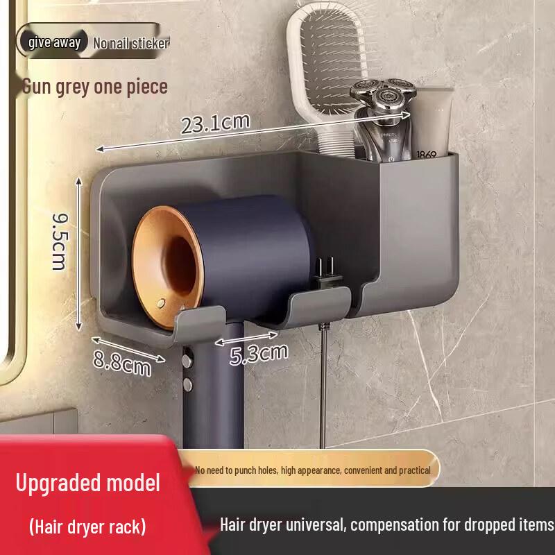LIEI No-Drill Corner Hair Dryer Holder & Storage Rack