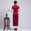 Spring Chinese Style Acetate Satin Embroidered Long Cheongsam for Mother of the Bride/Groom