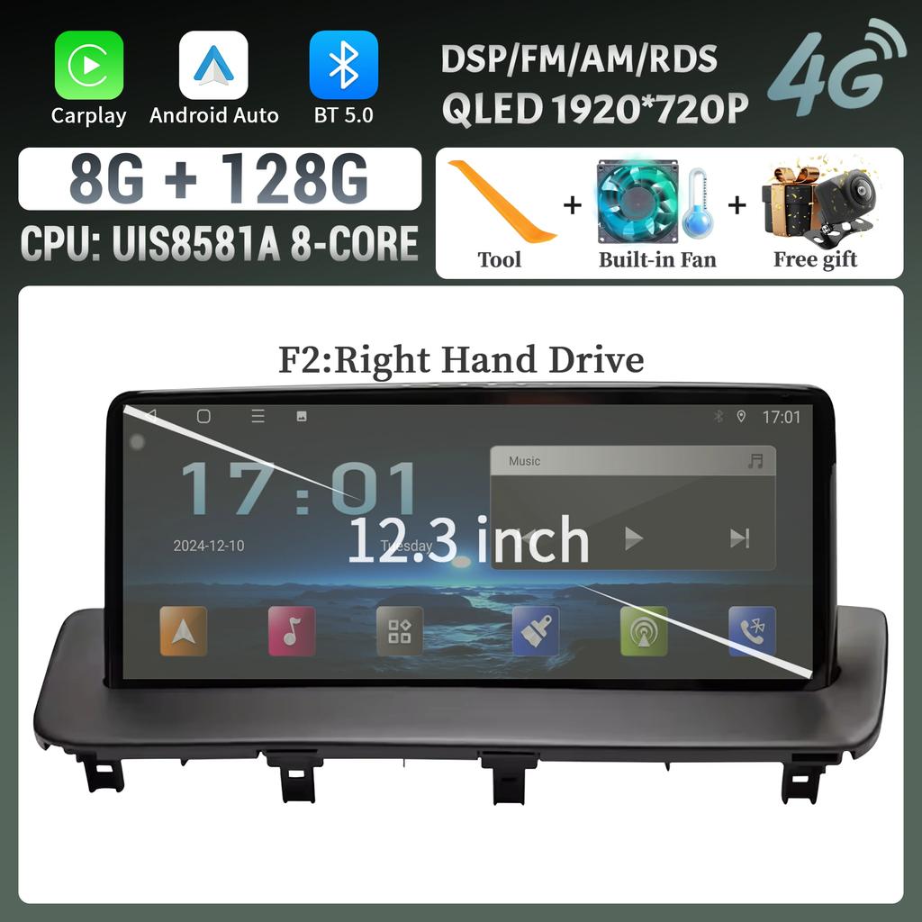 12.3" For MAZDA CX-9 2016-2021 Car Radio Multimedia Video Player Screen Navigation GPS BT Android CarPlay Touch Screen  Stereo