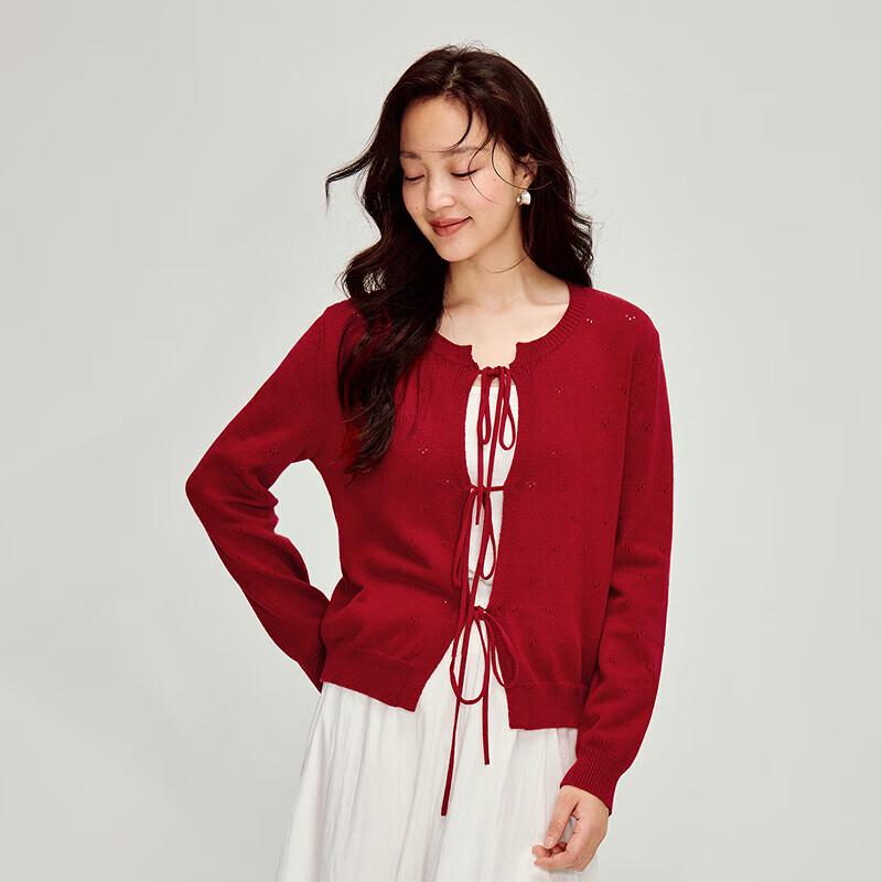 

INMAN Women s Sweet Red Tie-Neck Knit Cardigan M