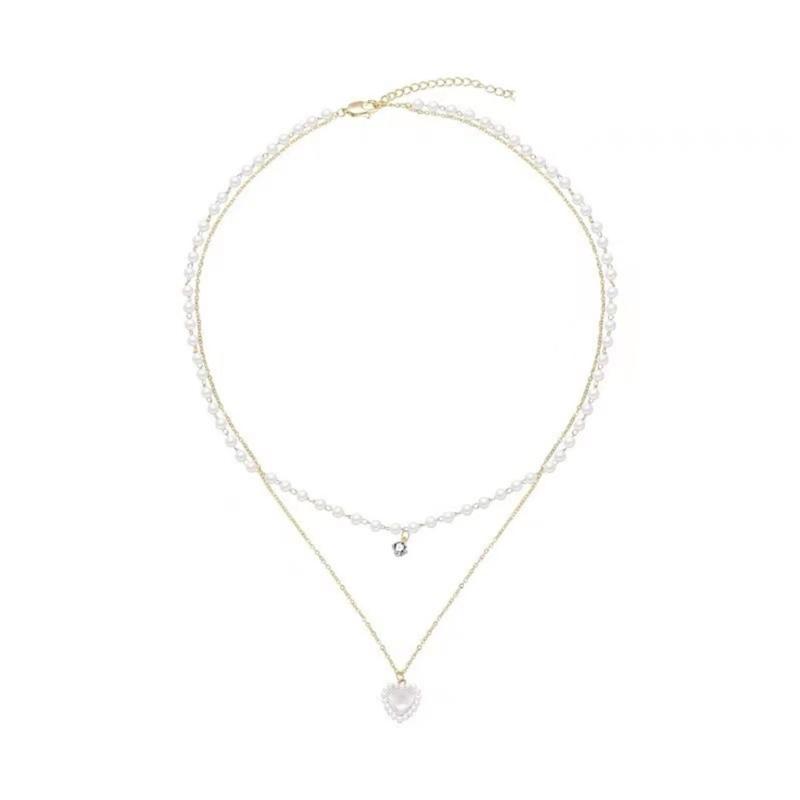 

Fashionable Love Heart Pendant Necklace Pearls Chain Necklace Women Elegant Jewelry Wedding Party Gift for Woman Girl 1