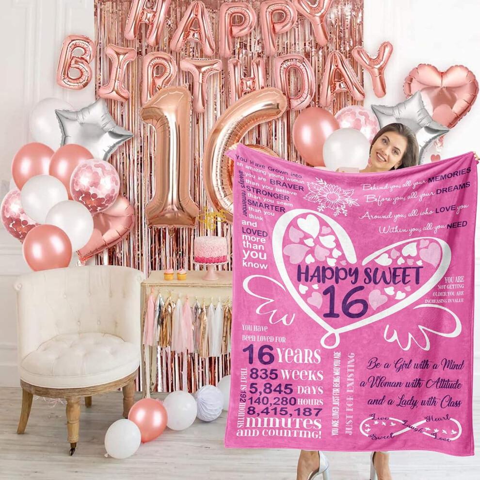 Sweet 16 Blanket Gift for Girls, 40"x50", Birthday Present for Daughter, Sister or Her – Compatible with Teen Bedroom Decor
