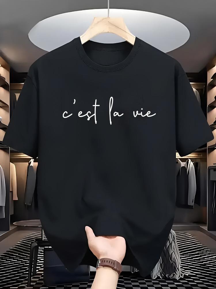 Unisex Rundhals-T-Shirt Französischer Slogan Handschrift Buchstaben Druck Baumwolle Kurzarm Locker Sommer Atmungsaktiv Täglich Lässig Basic Wear Oberteil