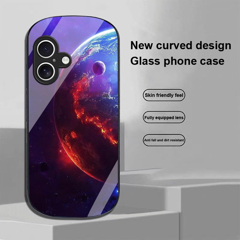 Space Planet For Apple IPhone 16 11 13 15 14 Pro Max 12 Mini 7 8 Plus XR X XS Elliptical Shaped Tempered Glass Phone Case