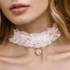 Lace Woven Bow Choker Necklace With Crystal Heart Pendant Elegant Zinc Alloy Chain For Women Daily Wear Gift Idea