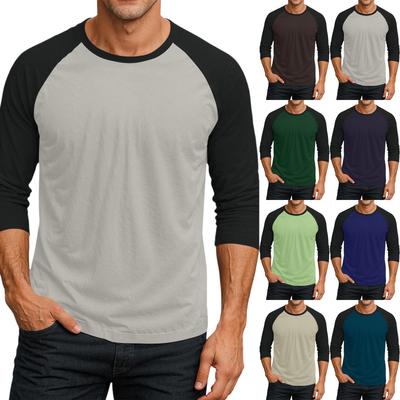 Men's Round Neck Contrast Color Raglan Three-quarter Sleeve Top T-shirt