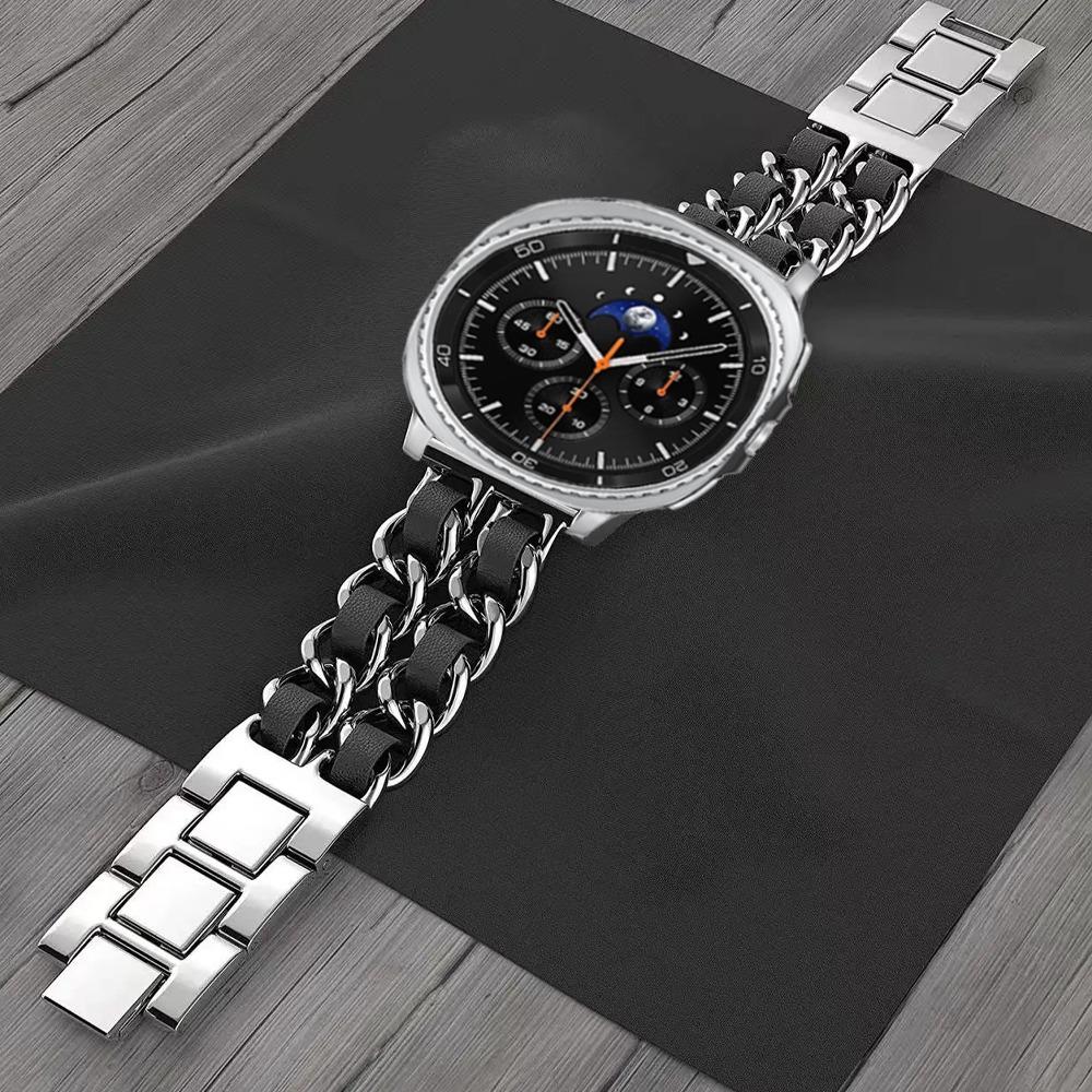Metall+Leder Armband für Samsung Galaxy Watch 8 Classic 46mm/Ultra 47mm Mode-Armband für Galaxy Watch 8 44mm 40mm Sportband