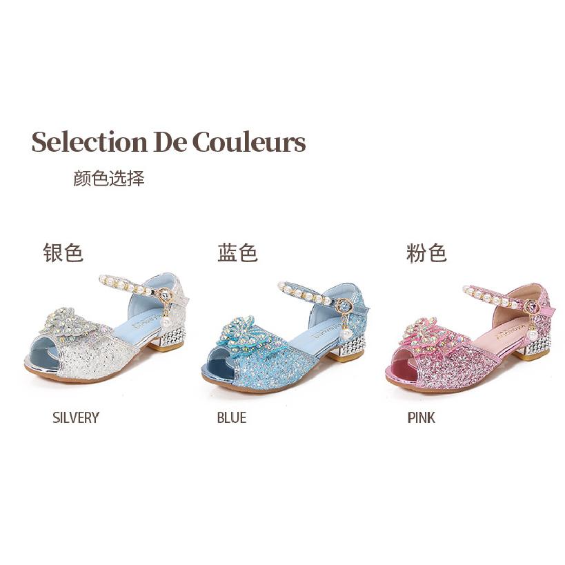 Sandálias de Menina Novo Verão Boca de Peixe Pequena Princesa Salto Alto Infantil Sapatos Flash de Água Sapatos Elsa Frozen