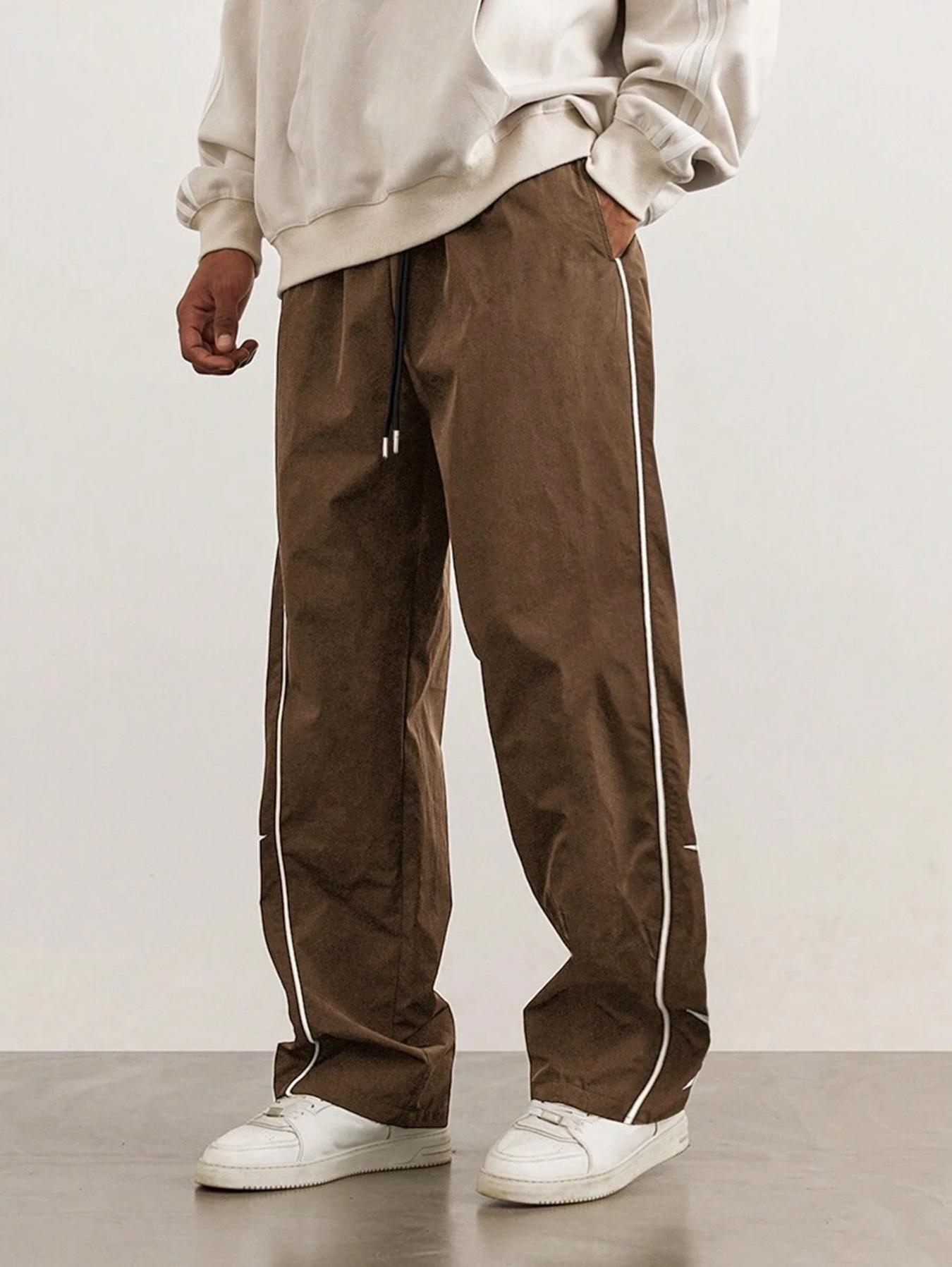 

Модные мужские свободные прямые брюки 2025 года, весна-лето, уличная мода, брюки на шнурке, мужские брюки с вышивкой в стиле хип-хоп со звездами XXXL темно-коричневого