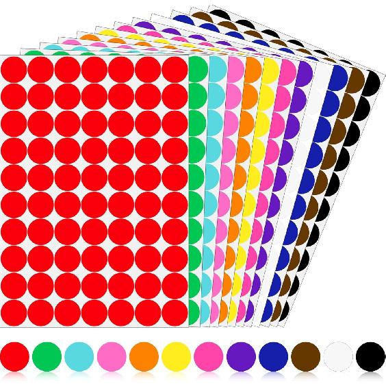 Colored Dot Stickers 1 Inch, Circle Stickers Round Color Coding Dots Markers Sticker, 1575 PCS Removeable Sticky Labels Sticker Dots for Toddlers