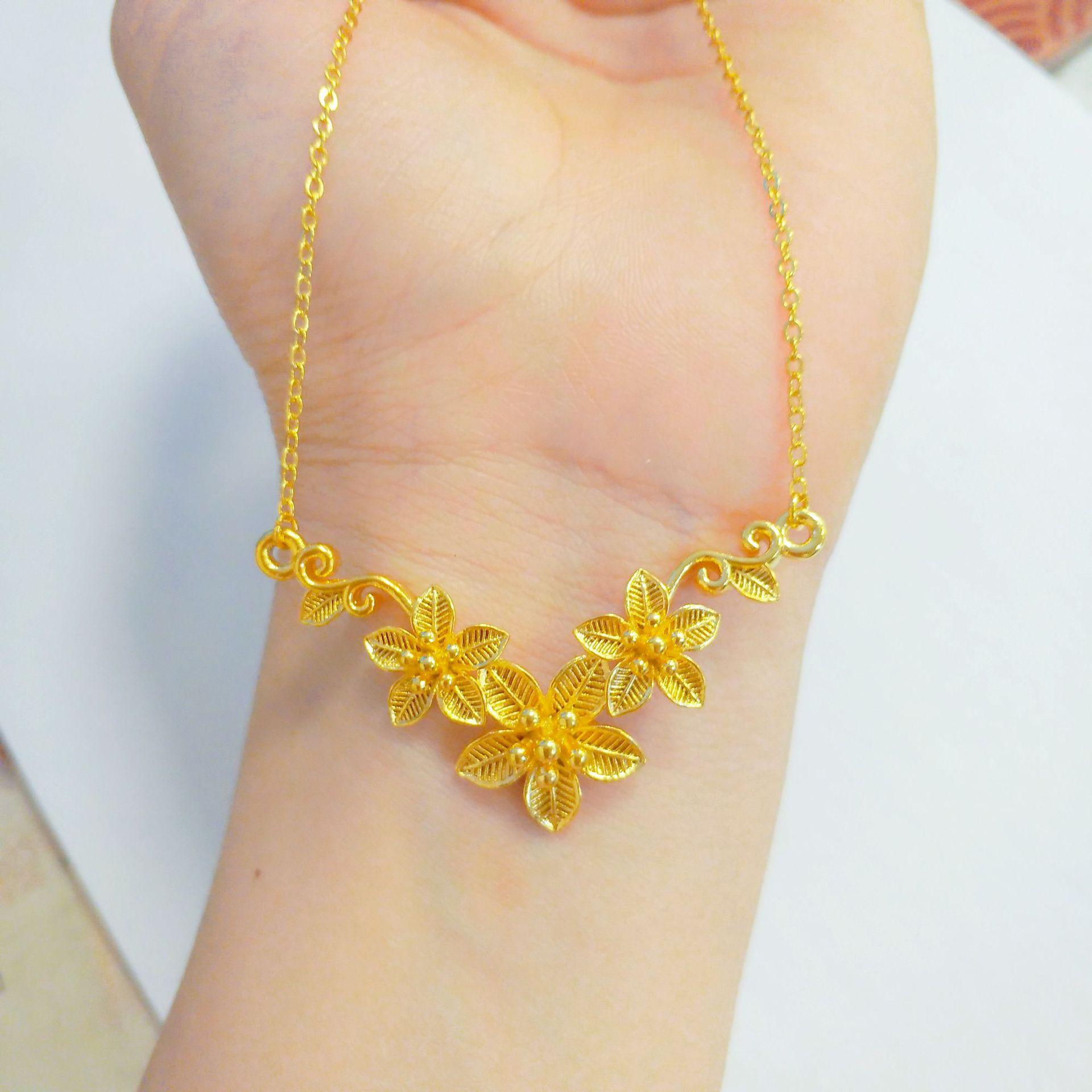 Luxury Pure Gold Real Gold Happy Flower Wedding Necklace Women s Wedding Gift золотой