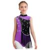 Girls Color Block Gymnastics Leotard with Mock Neck & Keyhole Back, Shiny Rhinestones & Tassels for Dance & Figure Skating