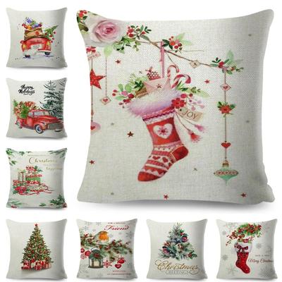 Merry Christmas Cushion Cover Simple Painting Printed Pillow Covers Inches Xmas Decoration Candle Bird Flower Linen Pillowcase