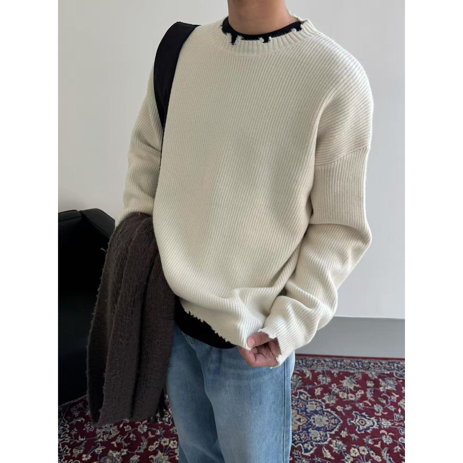 

Men s Distressed Gray Retro Round Neck Pullover Sweater - Casual Loose Knitwear 2XL [145-155 lbs]