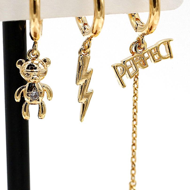 

S925 Silver & 18k Gold Bear Letter Earrings for Women