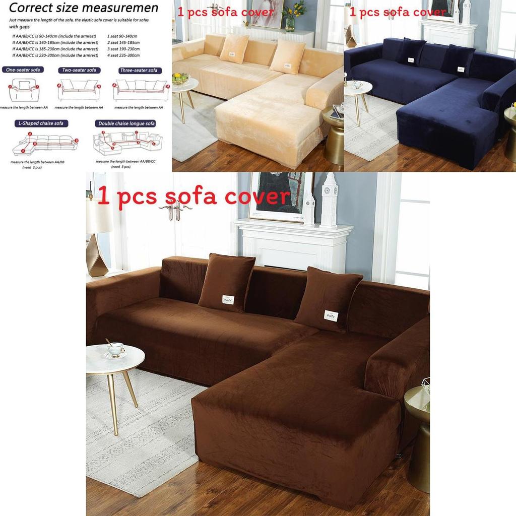 Simple Solid Color Plush Surface Sofa Protection Cover With Anti Slip Strip For Living Room Use
