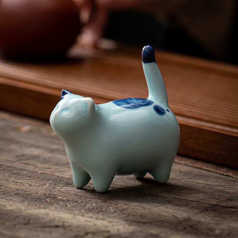 Handgefertigte Keramik-Katze Tee-Haustier Niedliche Tierfigur für Gongfu Teezeremonie Heimschreibtischdekoration Meditationsgeschenk