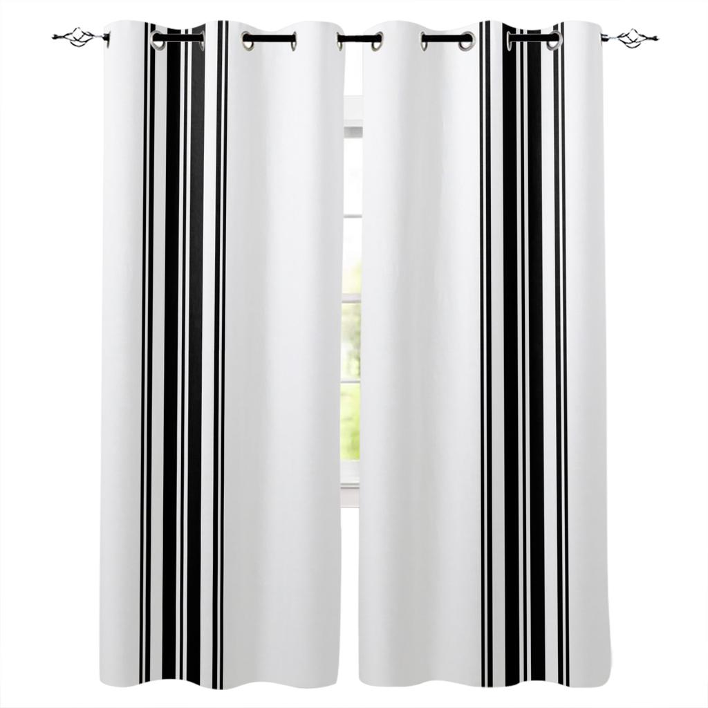 Simple Black And White Stripes Curtains Decor Swag Kids Room Curtain 2Panels With Grommets Window Treatment Window Free Shipping