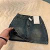 Retro Distressed High Waist Denim Mini Skirt - Plus Size, Anti-Exposure, Versatile Fit for Petite Women