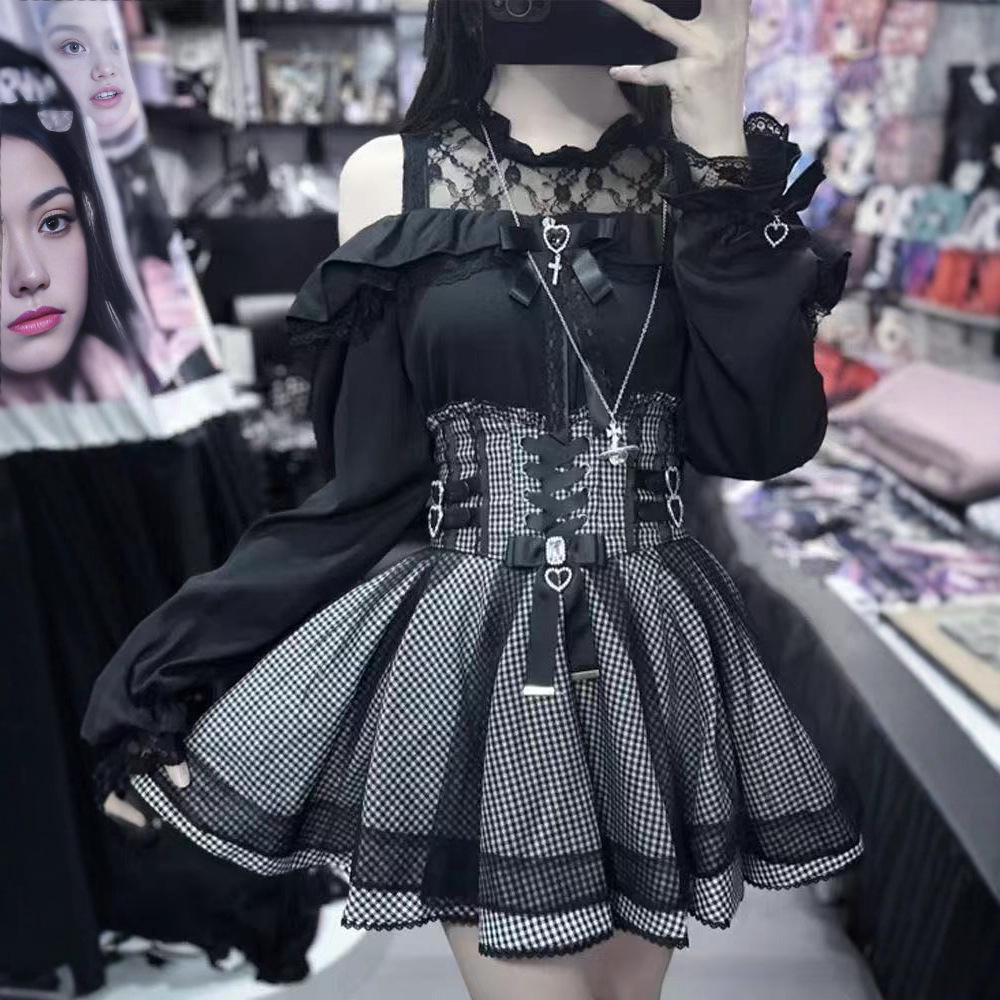 2025 Spring/Autumn Japanese-Style Elegant Off-Shoulder Top and High-Waisted Skirt Set for Young Ladies