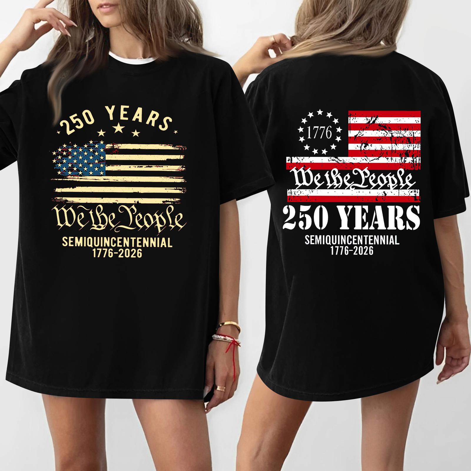 

Women s Casual Independence Day 250 Anniversary Printed T-shirt Round Neck Pullover Short Sleeve Top L чёрный