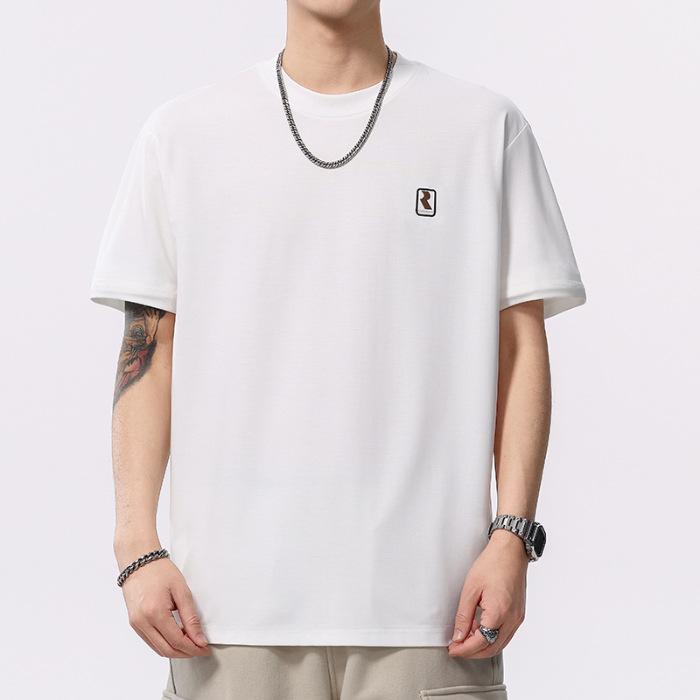 

New Summer Men s Thin 210g Short-sleeved T-shirt Sanchan Silk T-shirt Men s Top 4XL белый