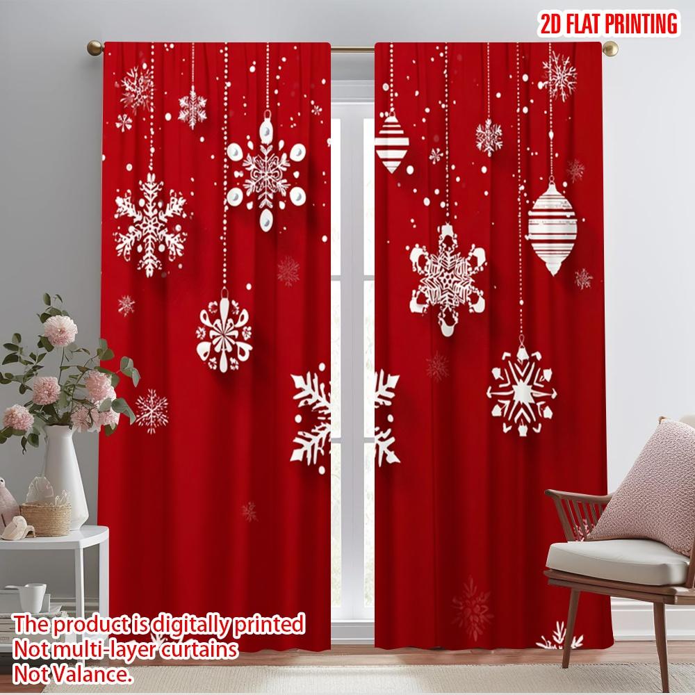

2pcs,2D plane printing Pattern Curtains Christmas balls and snowflakes Durable Polyester (without rod) Festive for Various 52.50×116.00 CM 2pcs