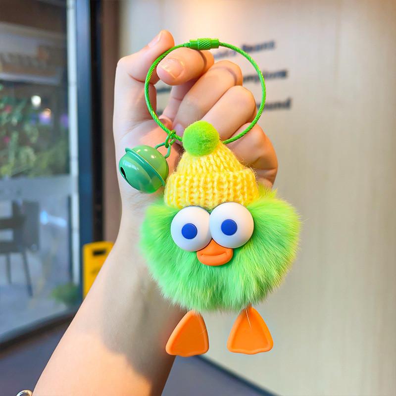 Rabbit Rex Stylish Fur Duck Keychain Plush Doll Bag Accent In Orange