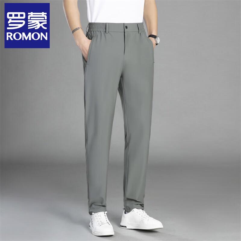 ROMON Men's Ice Silk Straight Fit Casual Pants