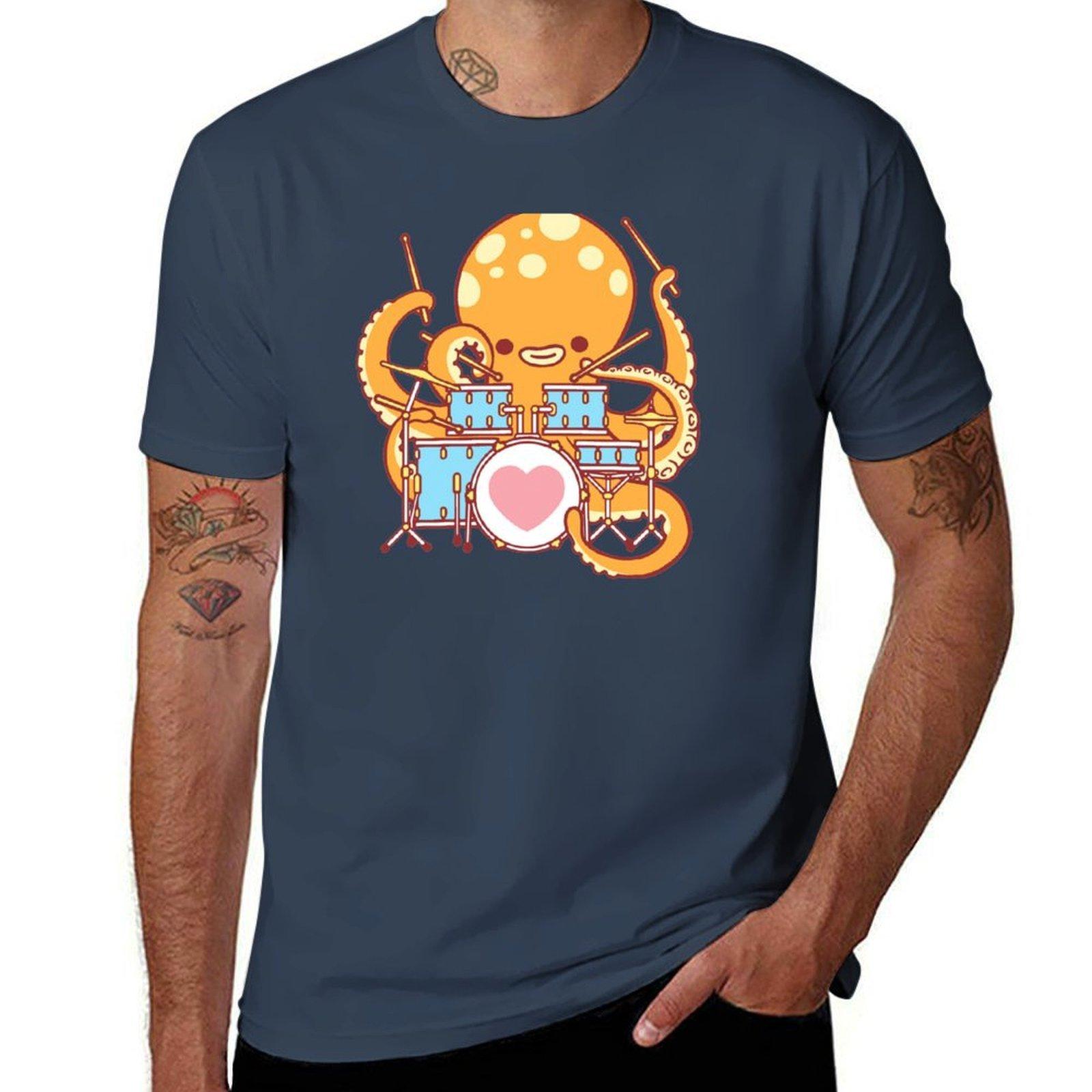 Octopus Drummer Tshirt Functional Casual Short Sleeve Tee S