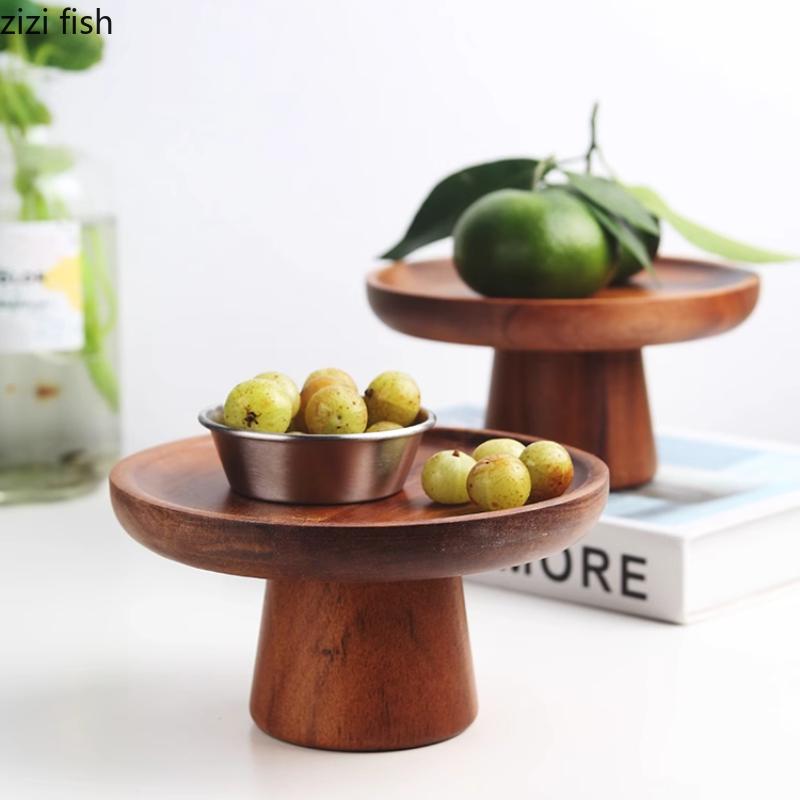 Solid Wood High Footed Dessert Plate Display Stand Cake Stand Bread Plates Dim Sum Dish Sushi Plate Fruit Plates Snack Bowl Tray