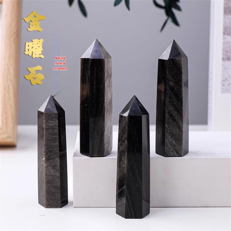 

Gold Obsidian Hexagonal Crystal Point for Home or Office Decor