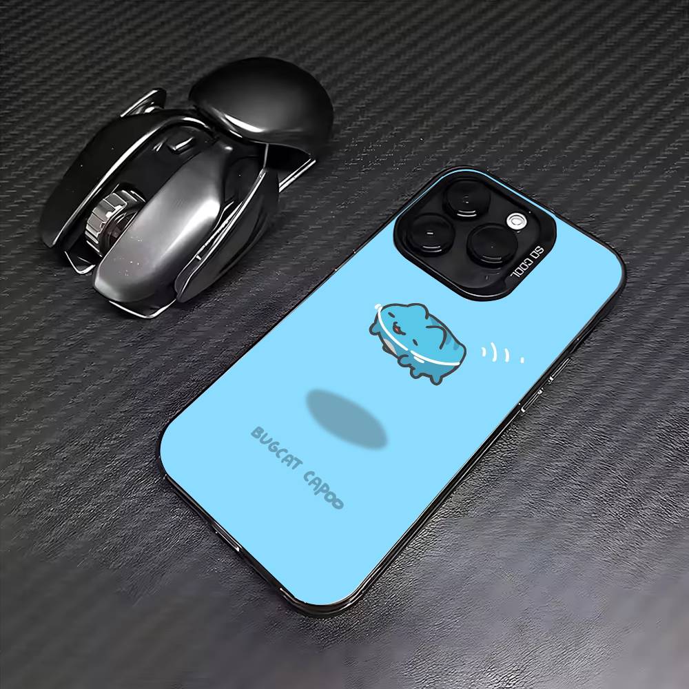 Cute B-Bugcat Capoo Phone Case For iPhone17,16,15,14,13,12,11 Plus,Pro Max Colored Silver Plated Inside Cover