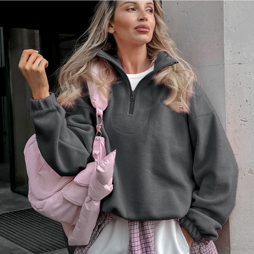 Top Monocolore di Nicchia Autunno e Inverno Stile Semplice e Pigro Felpe Sportive alla Moda da Donna