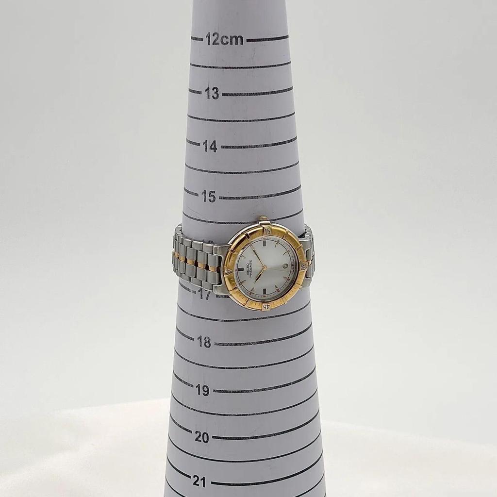 Used Working item Working item Seiko SEIKO PRESAGE Watch Men's Quartz 5E32-6A00 Combi Color White Dial Date Antique Vintage Round 0635