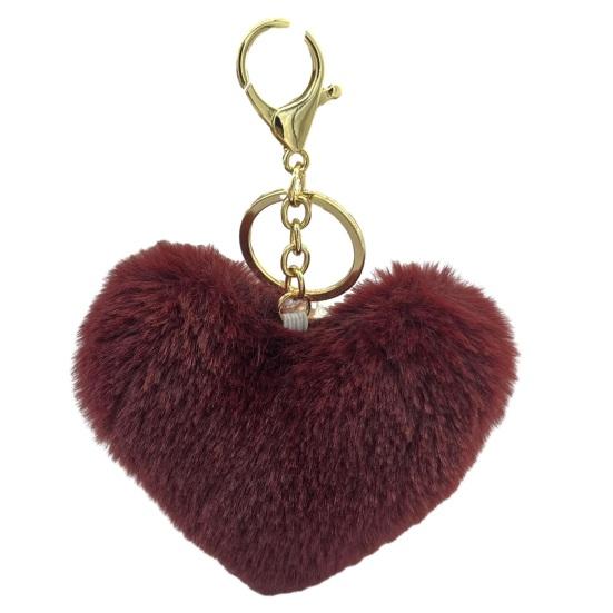 Breloc Inimă Pufoasă Breloc cu Pandantiv Blană Artificială de Iepure Pandantiv pentru Geantă Decorare Chei Mașină Accesoriu Etichetă Bagaj