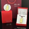 Gold-Inlaid Jade Dragon & Phoenix Pillar Pendant - 3D Solid Gold Dragon & Phoenix with Square Jade Plate