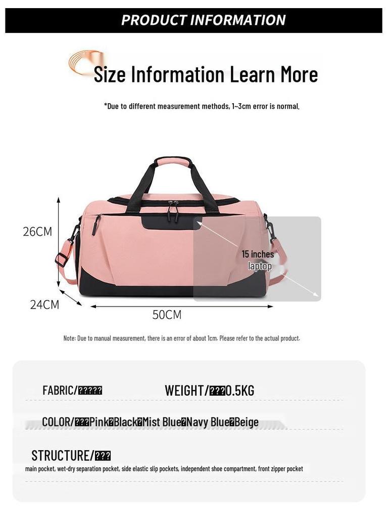 Large Capacity Multi-Function Sports & Travel Bag with Wet/Dry Separation, Crossbody, Shoulder, and Hand Carry Options