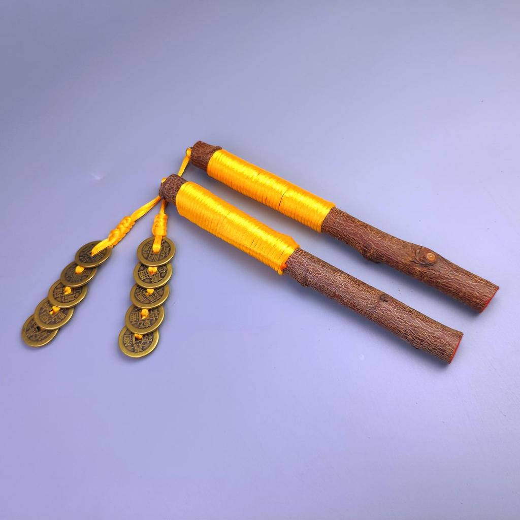 Handmade Peach Wood Pendant with Five Emperors Coins for Baby's Bedside