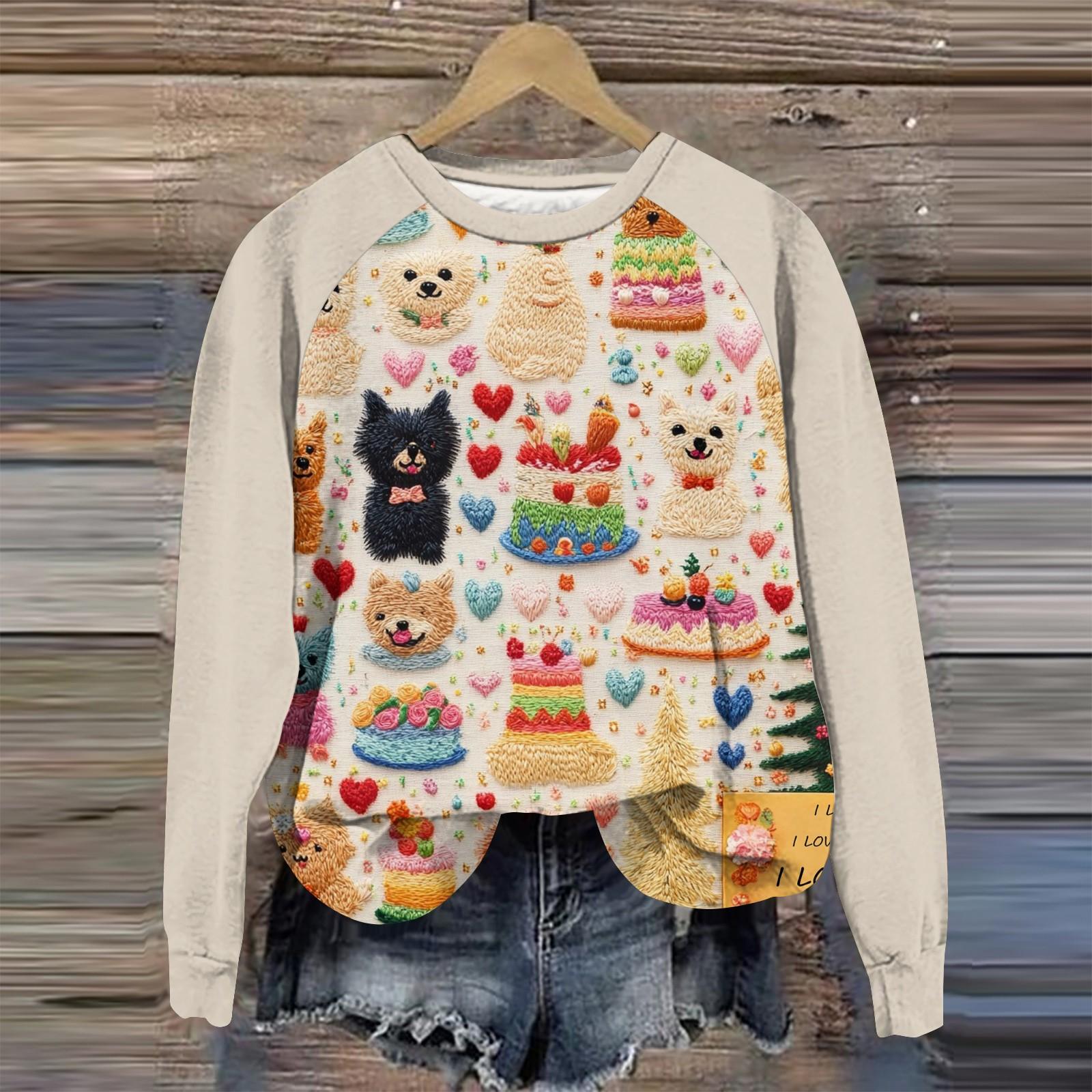 

Женская повседневная мода с графическим принтом, винтажный повседневный принт, длинный рукав, О-образный вырез, пуловер, топ, блузка L бежевый