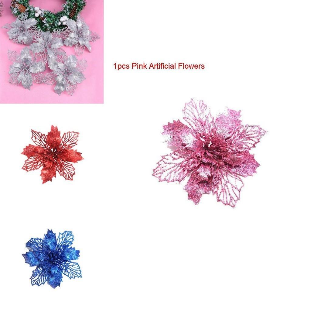 Sparkling Glitter Artificial Flowers For Stunning Christmas Tree Decorations