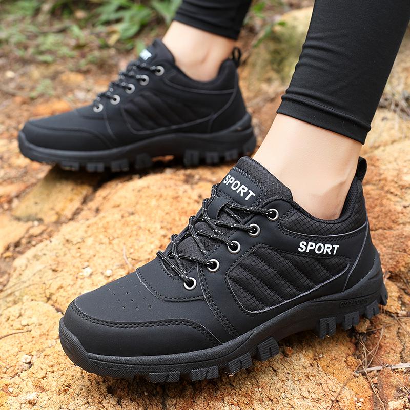 Anti-slip Hiking Shoes for Women Breathable Casual Trainers PU Leather Wear-resistant Outdoor Sneakers for Camping Trekking
